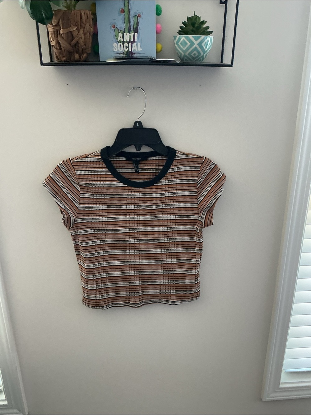 Forever 21 Striped Ribbed Crop Top in Brown and Black